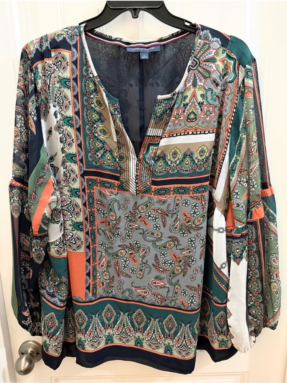 Tommy Hilfiger Multi-Color Paisley V-Neck Tunic puff sleeve 2x Lagenlook
